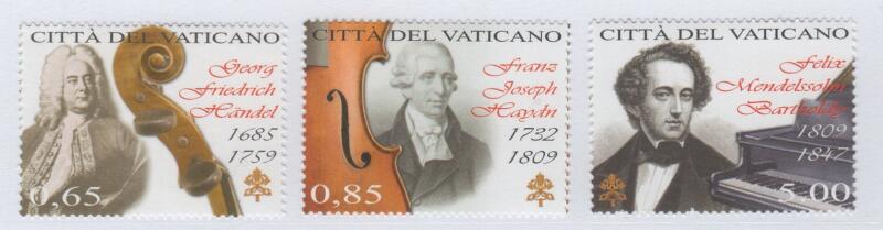 Francobolli Vaticano Anno 2009 Giornata della musica Handel Haydn Mendelssohn-Bartholdy