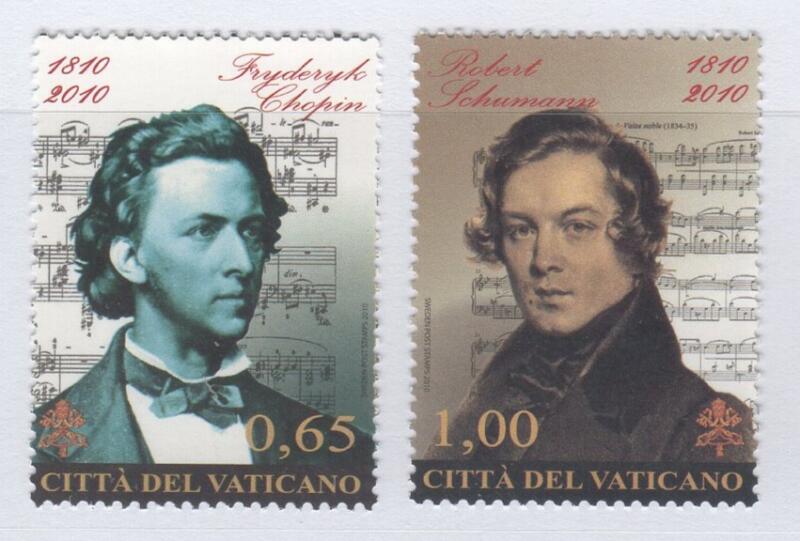 Francobolli Vaticano Anno 2010 Bicentenari della nascita di Fryderyk Chopin e di Robert Schumann