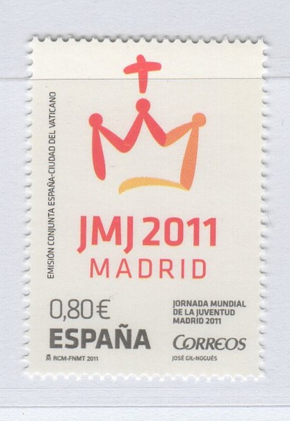 Francobollo Spagna Anno 2011 24esima Giornata mondiale della Gioventù - Emissione congiunta con il Vaticano