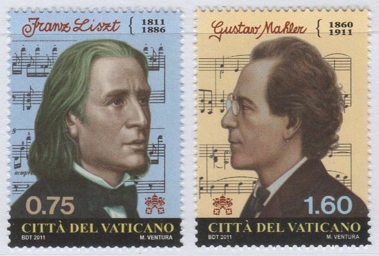 Francobolli Vaticano Anno 2011 Bicentenario della nascita di Franz Liszt e centenario della morte di Gustav Mahler