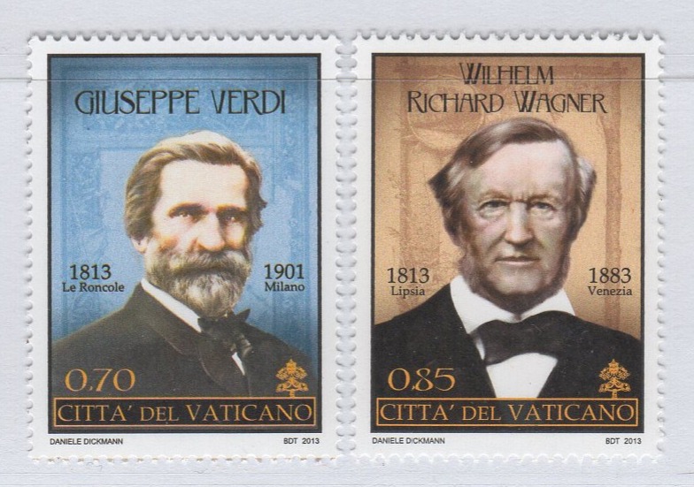 Francobolli Vaticano Anno 2013 Bicentenario della nascita di Giuseppe Verdi e di Richard Vagner
