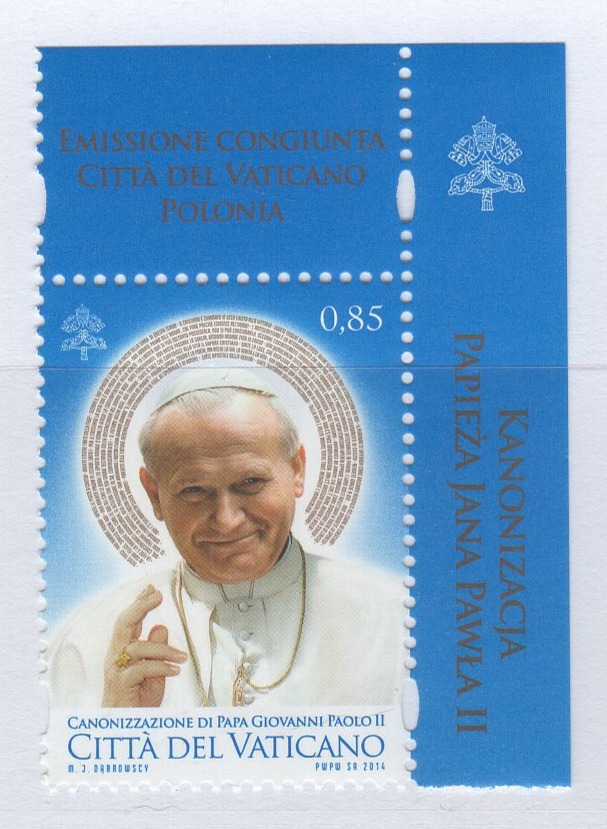 Francobollo Vaticano Anno 2014 Canonizzazione di Papa Giovanni Paolo II - Emissione congiunta con la Polonia