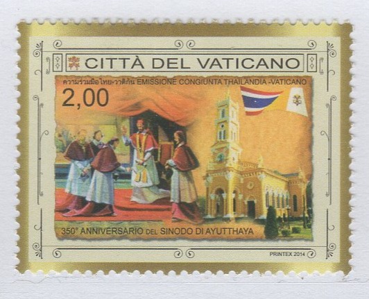 Francobollo Vaticano Anno 2014 350esimo anniversario del Sinodo di Ayuttahaya nel Regno del Siam - Emissione congiunta con la Thailandia