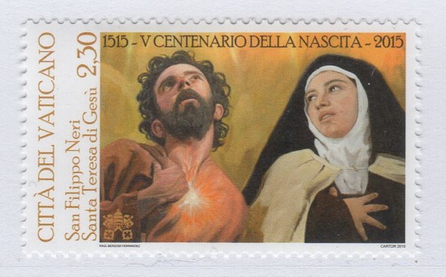 Francobollo Vaticano Anno 2015 Cinquantenario della nascita di Santa Teresa di Gesù e di San Filippo Neri