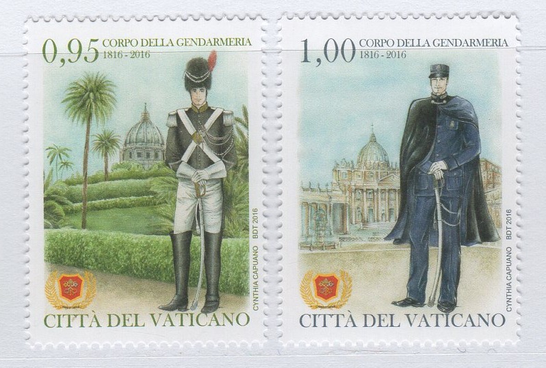 Francobolli Vaticano Anno 2016 Bicentenario del Corpo della Gendarmeria dello Stato della Città del Vaticano