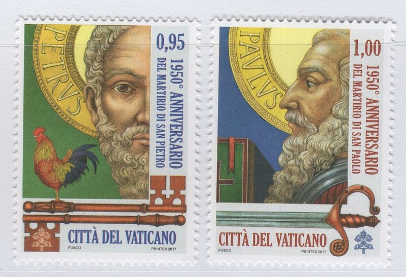 Francobolli Vaticano Anno 2017 1950esimo anniversario del martirio di San Pietro e di San Paolo