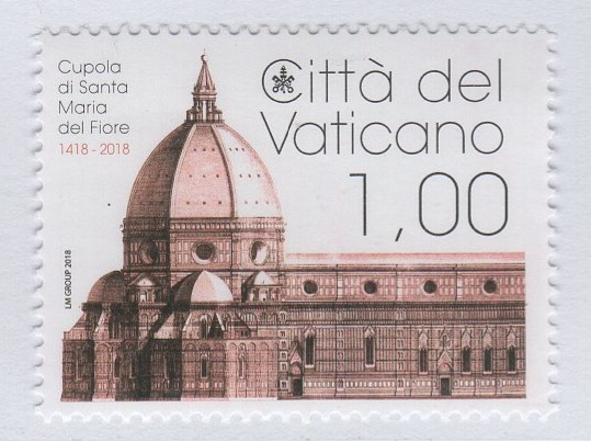 Francobollo Vaticano Anno 2018 Quinto centenario della progettazione della cupola di Santa Maria del Fiore di Filippo Brunelleschi