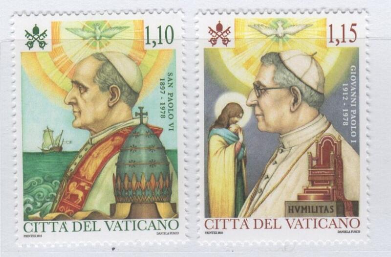 Francobolli Vaticano Anno 2018 Canonizzazione di Paolo VI e 40esimo anniversario della morte di Giovanni Paolo I