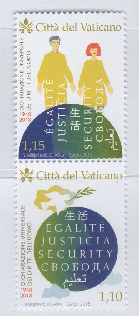 Francobolli Vaticano Anno 2018 70esimo anniversario della Dichiarazione Universale dei -diritti dell'Uomo