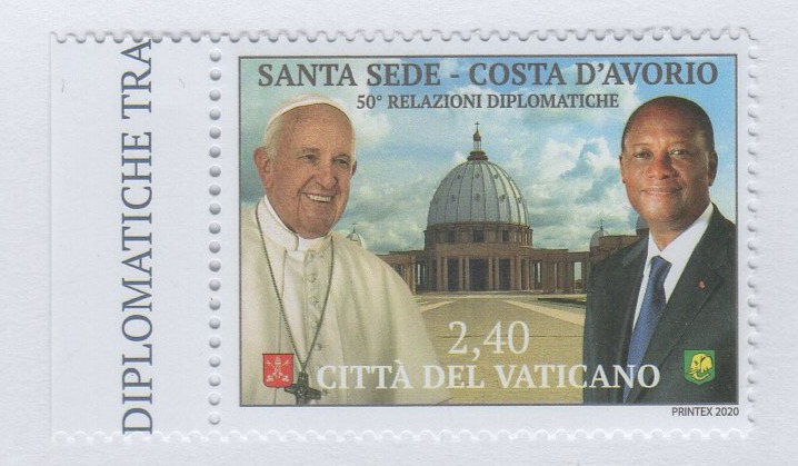 Francobollo Italia Anno 2020 Cinquantenario delle relazioni diplomatiche con la Costa d'Avorio - Emissione congiunta con la Costa d'Avorio
