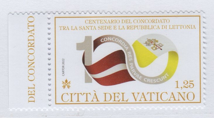 Francobollo Vaticano Anno 2022 Centenario del Concordato tra la Santa Sede e la Repubblica di Lettonia