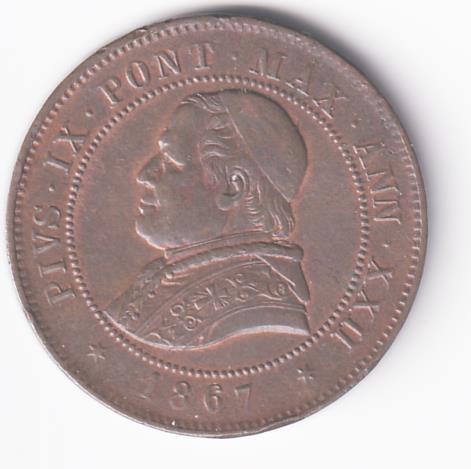 Moneta Stato Pontificio Anno 1867 4 Soldi R 20 Centesimi PIVS IX PONT. MAX. ANN. XXII