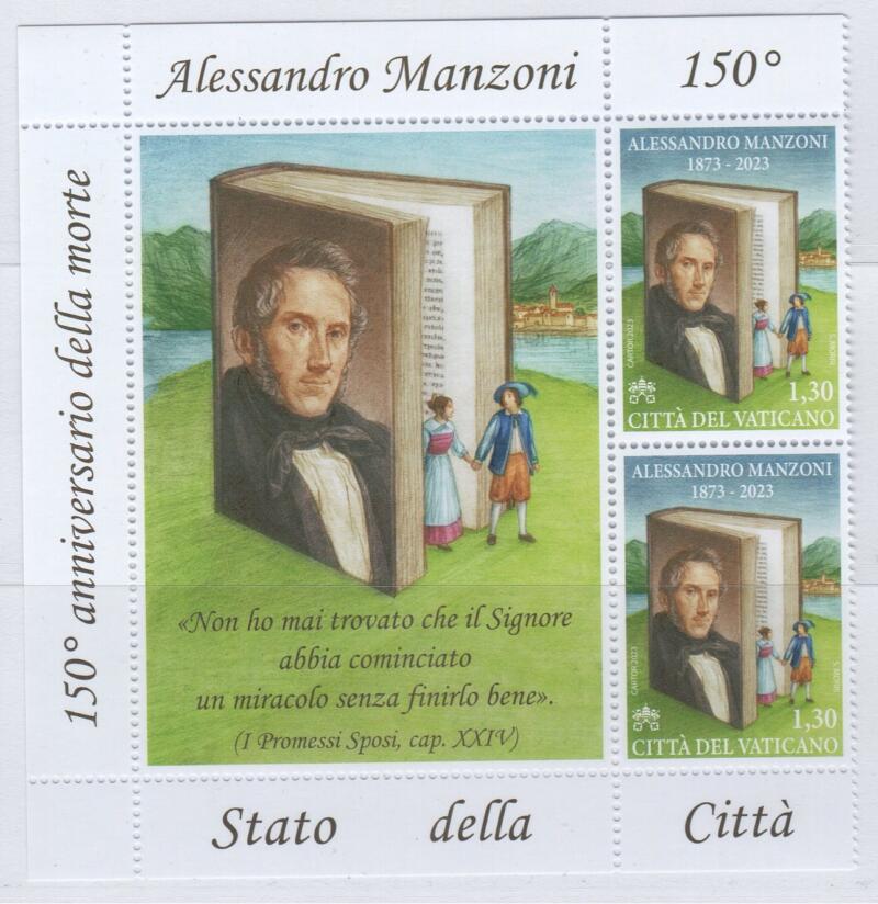 Francobollo Vaticano Anno 2023 150esimo anniversario della morte di Alessandro Manzoni con appendice illustrata