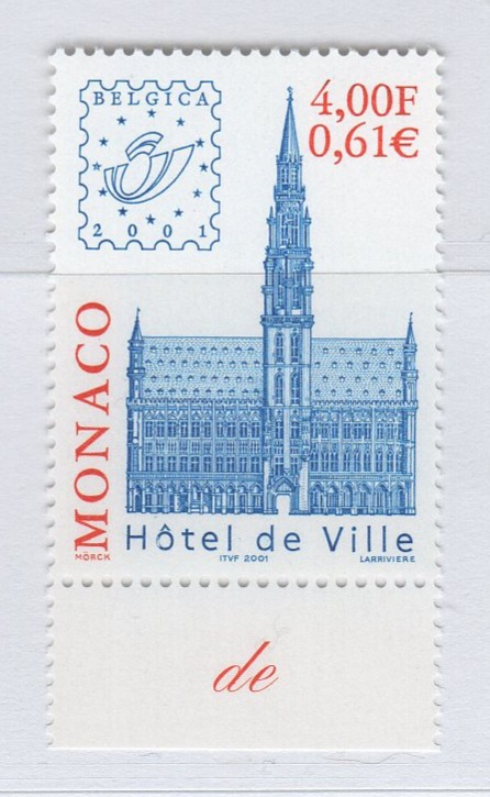 Francobollo Monaco Anno 2001 Belgica 01 Esposizione filatelica internazionale Bruxelles