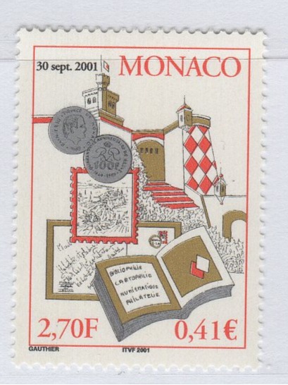 Francobollo Monaco Anno 2001 Cartofilia Numismatica e Filatelia Borsa del Giubileo Monaco Terza serie