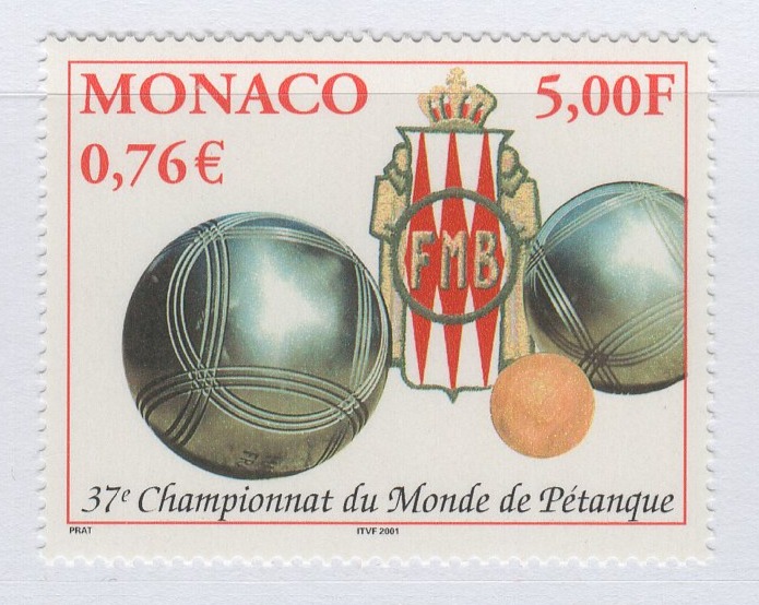 Francobollo Monaco Anno 2001 37esimo campionato del mondo di bocce