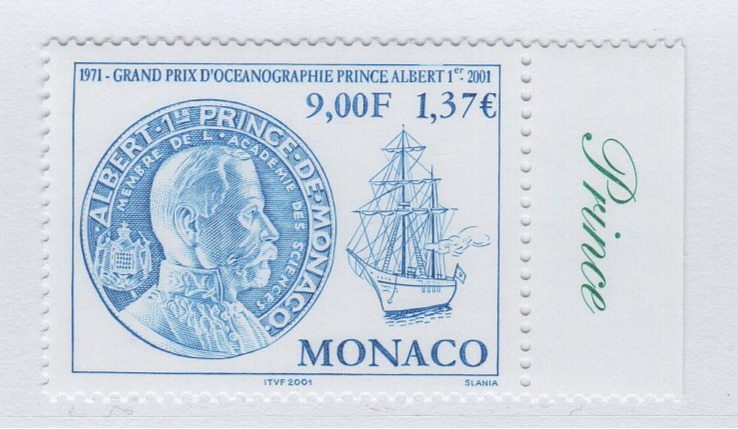 Francobollo Monaco Anno 2001 30esimo anniversario del Gran Premio di Oceanografia Principe Alberto I