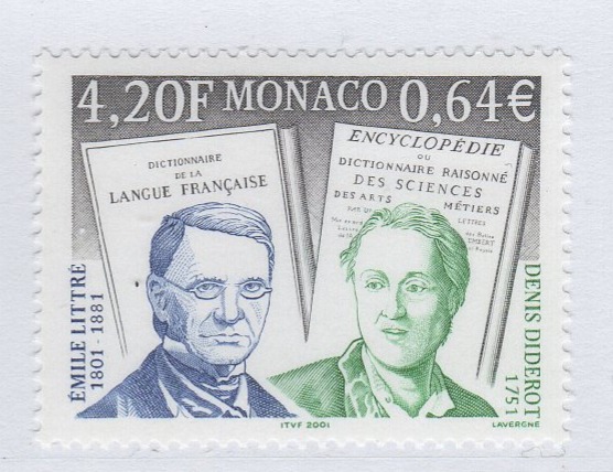 Francobollo Monaco Anno 2001 Personalità Emile Littré e Denis Diderot
