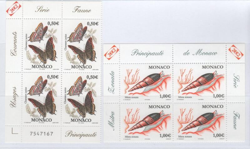 Francobolli Monaco Anno 2002 Natura Quartine d'angolo