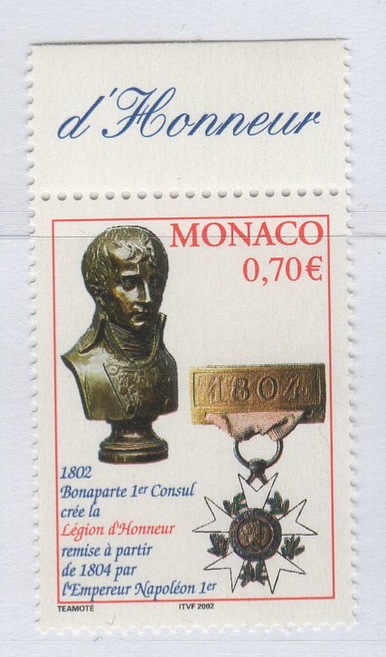 Francobollo Monaco Anno 2002 Bicentenario della Legione d'Onore