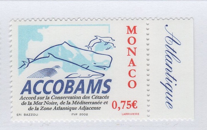 Francobollo Monaco Anno 2002 Accordo per la protezione delle balene nel Mar Nero nel Mar Mediterraneo e nell'Atlantico ACCOBAMS