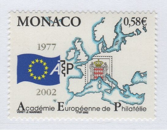 Francobollo Monaco Anno 2002 25esimo anniversario dell'Accademia Filatelica Europea AEP