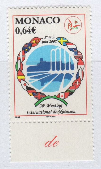 Francobollo Monaco Anno 2002 20esimo meeting internazionale di nuoto