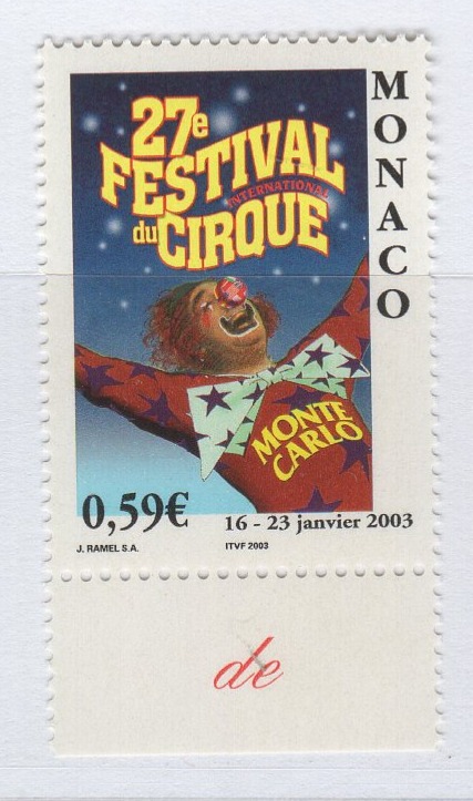 Francobollo Monaco Anno 2003 Festival internazionale del circo