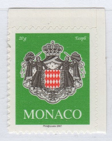 Francobollo Monaco Anno 2007 Stemma del Principato Autoadesivo