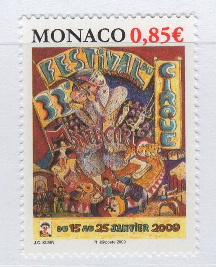 Francobollo Monaco Anno 2008 33esimo festival internazionale del circo