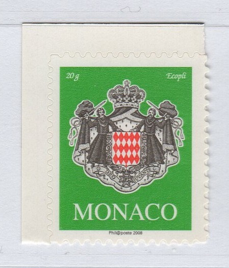 Francobollo Monaco Anno 2008 Stemma del Principato Autoadesivo