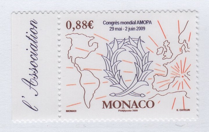 Francobollo Monaco Anno 2009 Conferenza internazionale dell'Ordre des Palmes Académiques AMOPA