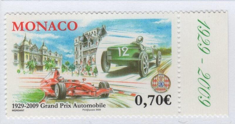Francobollo Monaco Anno 2009 80esimo anniversario del Gran Premio automobilistico di Formula 1 di Montecarlo