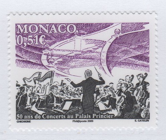 Francobollo Monaco Anno 2009 Cinquantenario dei concerti al Palazzo del Principe