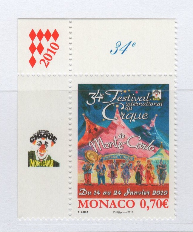 Francobollo Monaco Anno 2009 34esimo festival internazionale del circo