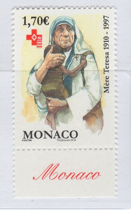 Francobollo Monaco Anno 2010 Centenario della nascita di Madre Teresa di Calcutta Premio Nobel per la Pace
