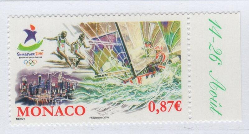 Francobollo Monaco Anno 2010 Giochi Olimpici della Gioventù Singapore
