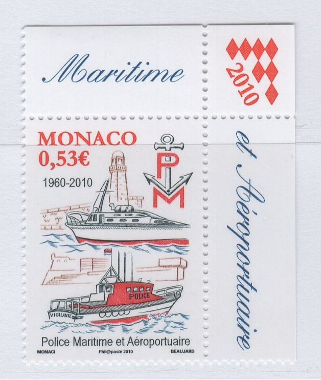 Francobollo Monaco Anno 2010 Cinquantenario del Corpo di Polizia Costiera