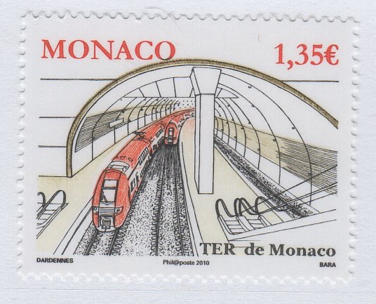 Francobollo Monaco Anno 2010 Primo anniversario del treno regionale finanziato da Monaco