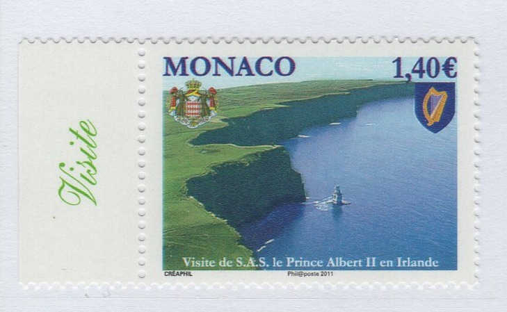 Francobollo Monaco Anno 2011 Visita del Principe Alberto II in Irlanda
