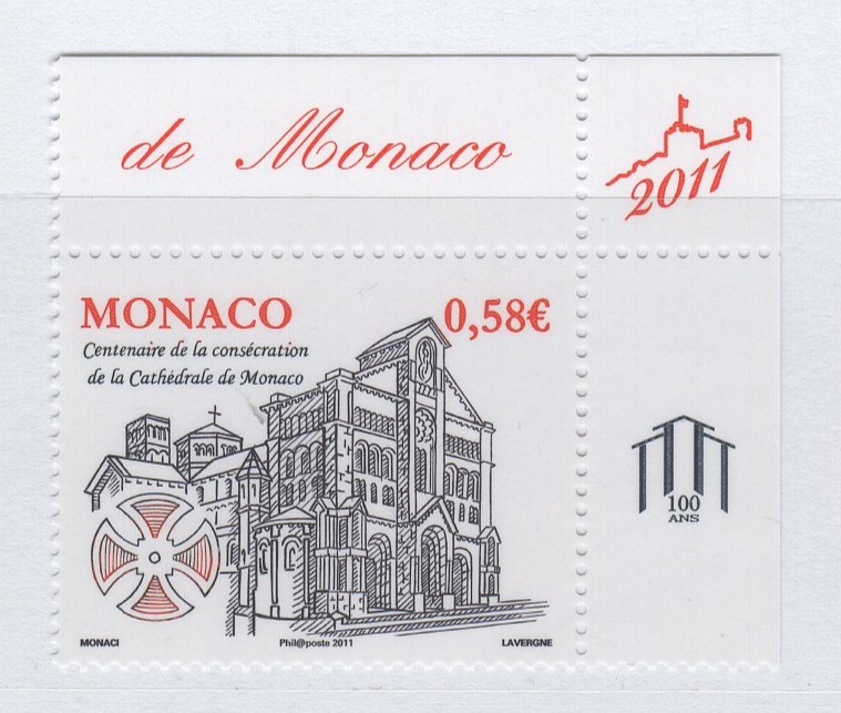 Francobollo Monaco Anno 2011 Centenario della consacrazione della Cattedrale dell'Immacolata Concezione Monaco