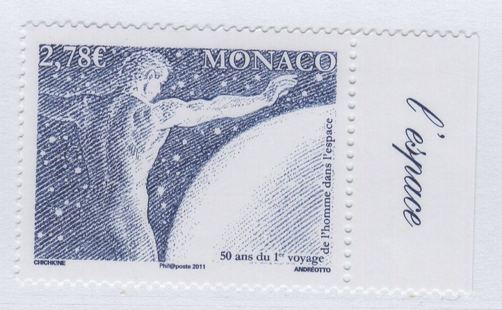 Francobollo Monaco Anno 2011 Cinquantenario della prima missione nello spazio con astronauti