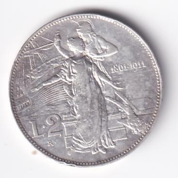 Moneta Regno d'Italia VITTORIO EMANUELE III RE D’ITALIA 1861 – 1911  Lire  2