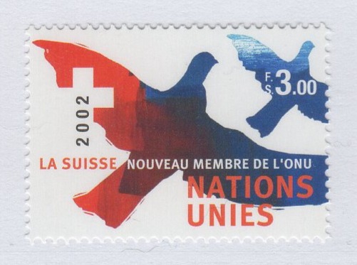 Francobollo Nazioni Unite - ONU Ufficio di Ginevra Anno 2002 La Svizzera nuovo membro dell'ONU