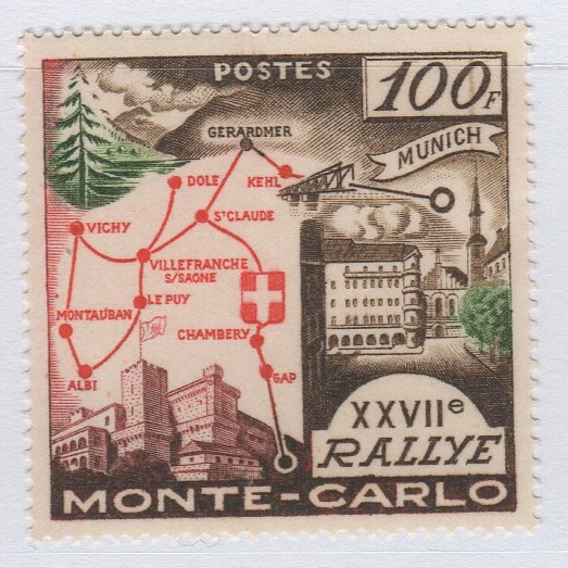 Francobollo Monaco Anno 1958 27esimo Rally automobilistico di Montecarlo