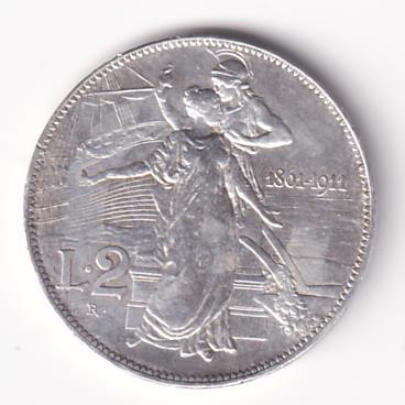 Moneta Regno d'Italia VITTORIO EMANUELE  III RE D’ITALIA 1861 – 1911  Lire  2