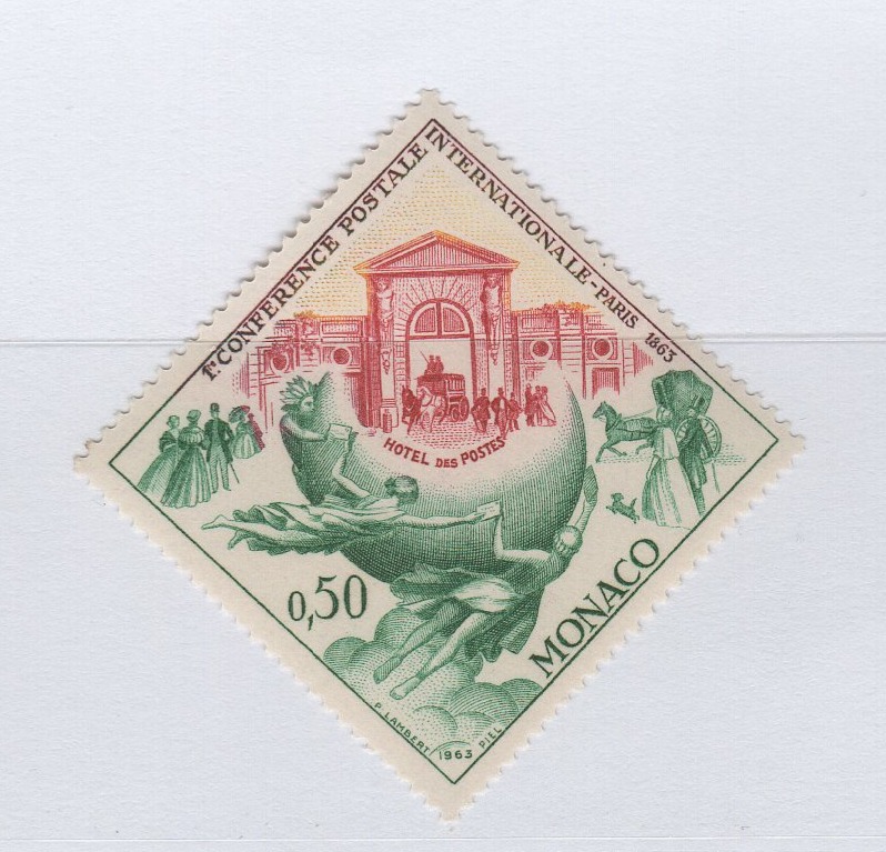 Francobollo Monaco Anno 1963 Centenario conferenza postale internazionale di Parigi