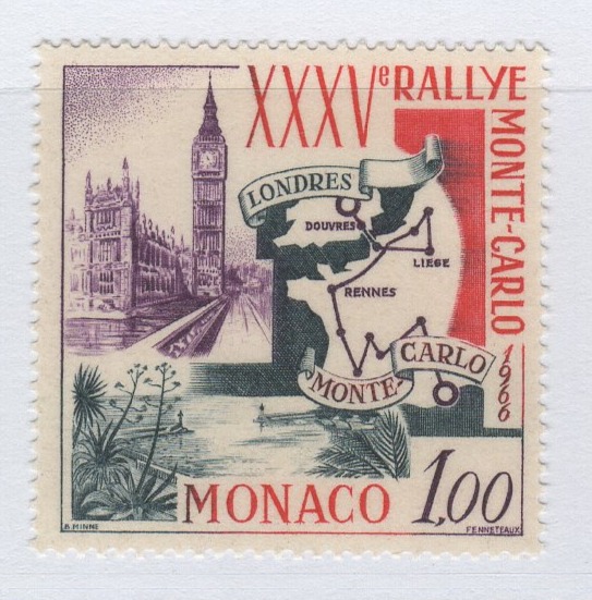 Francobollo Monaco Anno 1966 35esimo Rally automobilistico di Montecarlo