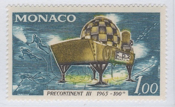 Francobollo Monaco Anno 1966 Anniversario dell'operazione subacquea Precontinent III