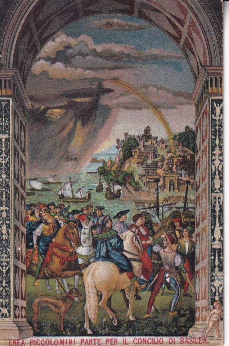 Cartolina d'epoca Roma Piccolomini - Enea Piccolomini parte per il Concilio di Basilea Primo Quadro
